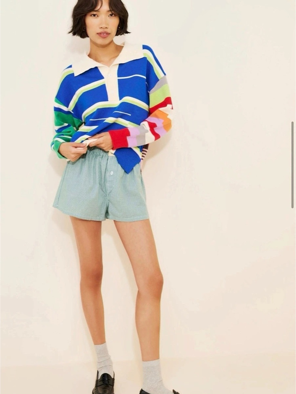French Mauve Striped Polo Sweater in Blue & Red